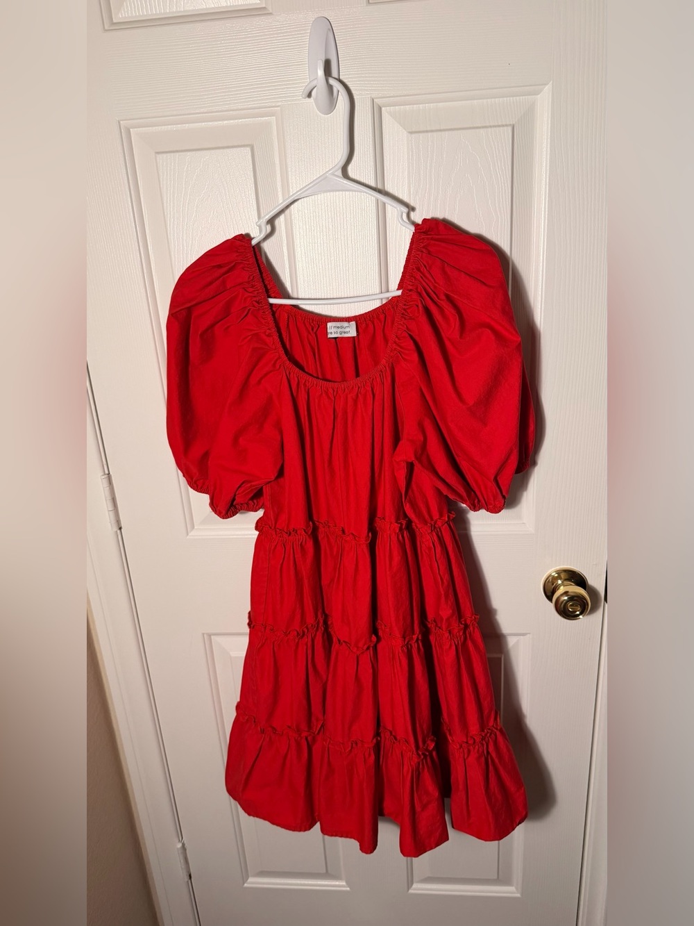 Vici Girls Red Puff Sleeve Tiered Dress